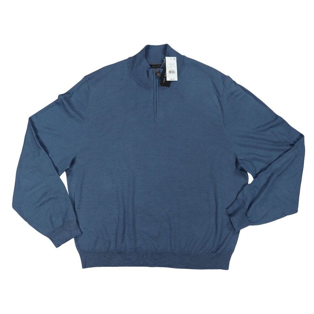 The Men's Store XXL 100% Merio Wool 1/4 Zip Lightweight Sweater NWT Bering Blue